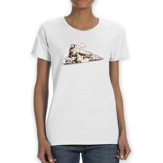 Steam Locomotive Graphic Women White T-Shirt, Female x-Large