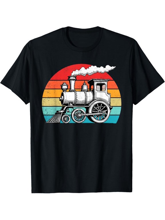 Steam Locomotive Train Vintage Railroad Steam Engine T-Shirt men and women can wear, black, white, gifts