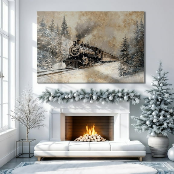Steam Locomotive Wall Art Train On Railroad Poster Winter Spirit Poster Winter Forest Decor Gift Idea Ready To Hang, Unframed Poster Size 16x24