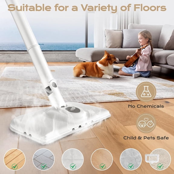 Steam Mop All-in-one for Floor Cleaning, MultiPurpose Steam Cleaner for Home with 13 Accessories, Detachable Handheld Floor Steamer with Scent Container and strap for Hardwood, Tiles & Carpet（White）