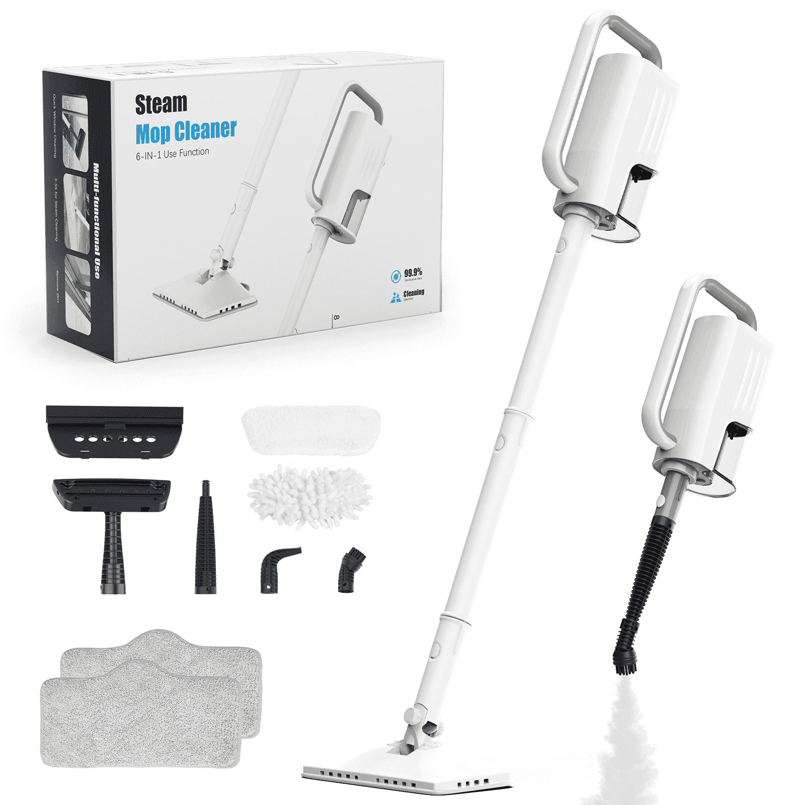 Haoyunduo steam Mop Cleaner, 6-in-1 Rotated Steam Mop Cleaner with 2 Microfiber Pads, Detachable Steam Mops for Hard Floor, Carpet, Tiles Cleaning