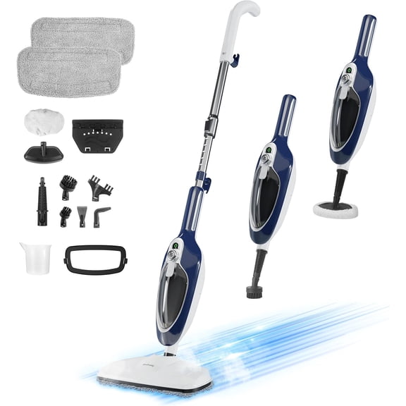 Steam Mop with Detachable Handheld Steamer All-in-one 11 Accessories, 23Ft Power Cord,3-Level Steam,Fast Heating MultiPurpose Cleaner for Hard Floor, Carpets, Furniture, Windows, Clothes etc.