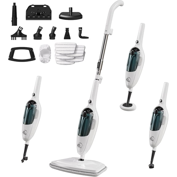 Steam Mop & Handheld Steam Cleaner, 1100W Electric Steam Cleaner for Home, Fast Heat 20s, Adjustable Steam, Detachable Water Tank, 11 Accessories for Floors, Windows, Clothes