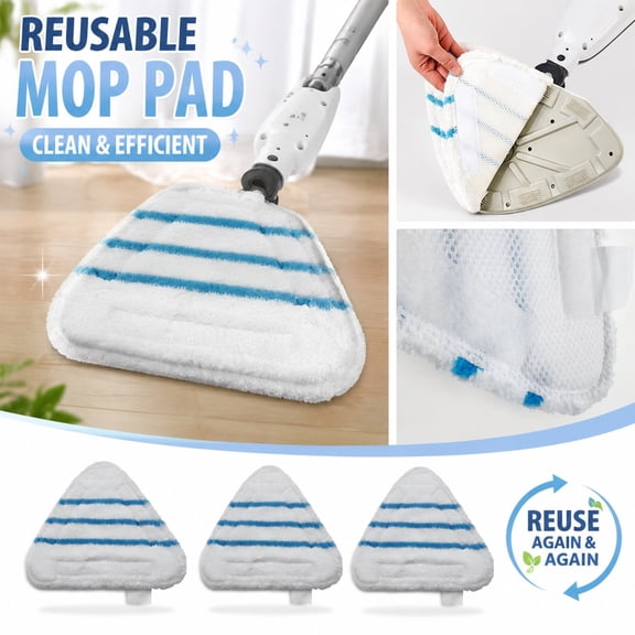 Steam Mop Replacement Pads, Reusable Pads Compatible with H2O Triangular Hook-And-Loop Steam Mop, Floor Mops with Washable Pads 11X8 Inch, Microfiber Cloths for House Use, Soft