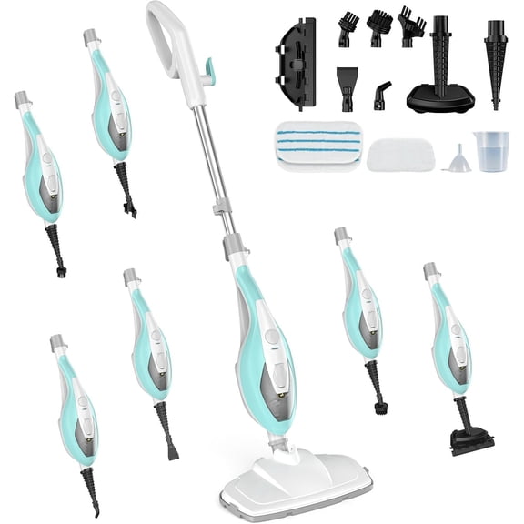 Steam Mop, TINKLE WELL 10-in-1 Floor Steamer with Detachable Handheld Steam Cleaner, Multi-Surface Cleaner for Floors, Windows & Carpets, Light Green