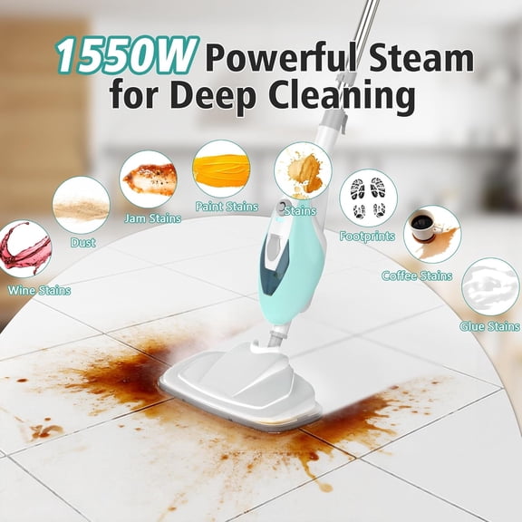 Steam Mop for Floor Cleaning, Handheld Deep Cleaner with 1550W Power, 2 Washable Pads, Lightweight All-in-1 Steamer for Hardwood Tile and Couch