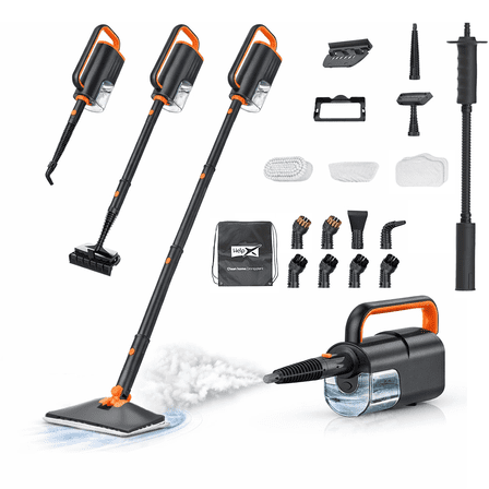 HelpX Steam Mop 13-in-1 Multi-Purpose Detachable Handheld Steamer with 17 Accessories for Hardwood Floors, Tiles, Carpet, Windows & Furniture, Large Capacity, Adjustable Height, Washable Pads