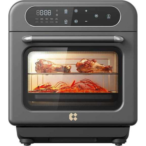 Steam Oven Countertop with Air Fryer, 8 in 1 12L Mini Convection Oven with Steam, Rapid Steam, Air Fry, Vapor Bake, Steam Clean, Bake, Dried, Ferment, Grey