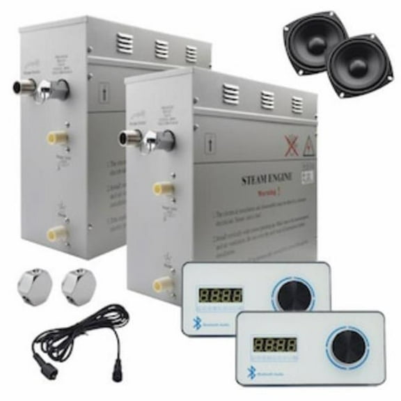 Steam Planet GH18LWXI Superior Encore Plus 18 kW Self-Draining Steam Bath Generator Kit & Dual Bluetooth Horizontal Digital Keypads, White