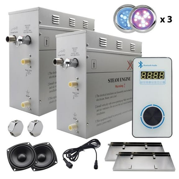 Steam Planet GH18VWPX6E Superior Encore Plus 18 kW Steam Bath Generator Kit, Bluetooth Vertical Keypad & Multi-Color Lights, White