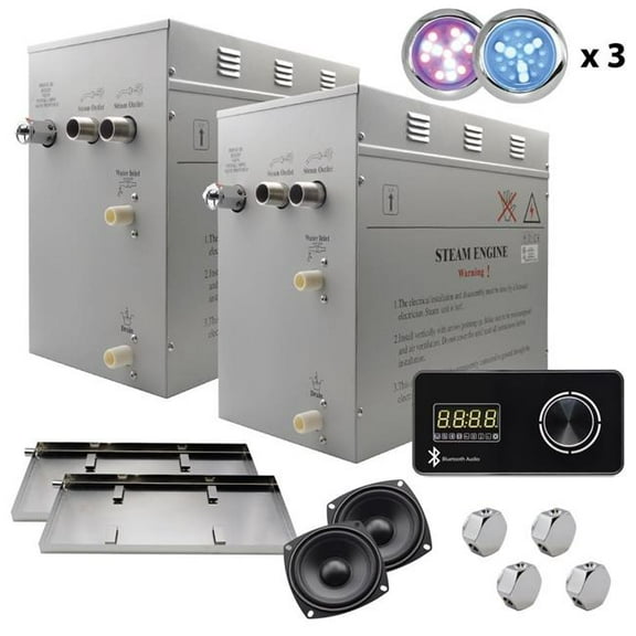 Steam Planet GH24LBPX6E Superior Encore Plus 24 kW Self-Draining Steam Bath Generator Kit & Bluetooth Horizontal Digital Keypad, 2 Drip Pans & Multi-Colored Lights, Black