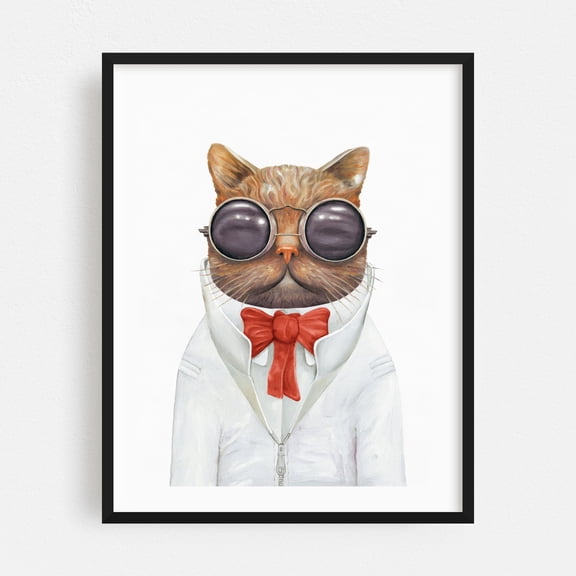 Steam Punk Cat - Collage Cat Humor Animal Modern Art Pop Art Fashion Whimsical Black Framed Wall Art Print 18 x 24 inches