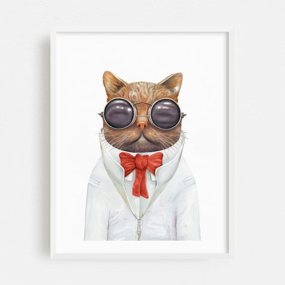 Steam Punk Cat - Collage Cat Humor Animal Modern Art Pop Art Fashion Whimsical White Framed Wall Art Print 12 x 16 inches