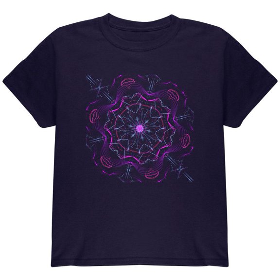 Steam Punk Gear Mandala Youth T Shirt Navy YLG