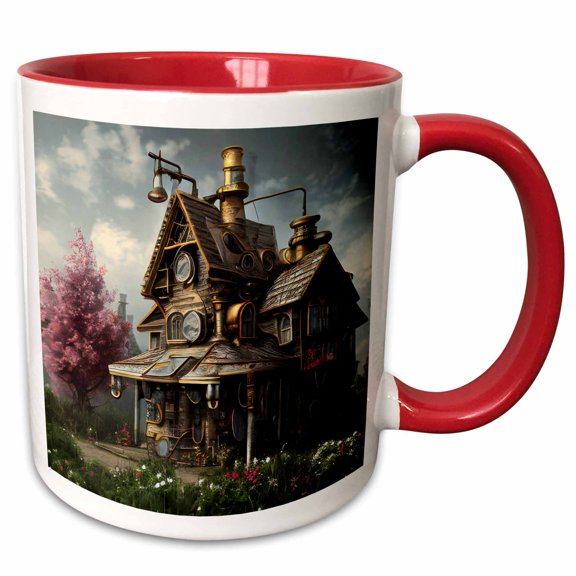 3drose, Steam Punk House Scene, 11oz Two-tone Red Mug