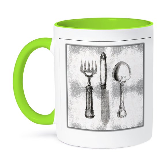 3dRose, Steam Punk Kitchen Utensils, 15oz Two-Tone Green Mug
