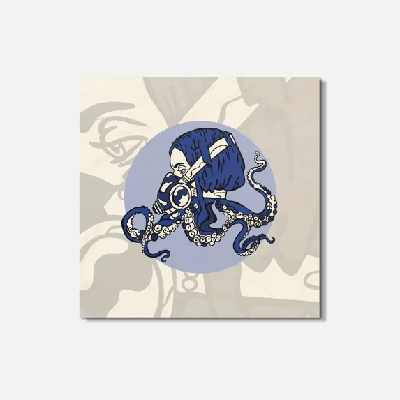 Steam Punk Octopus Girl Animal 4'' X 4'' Square Wooden Coaster