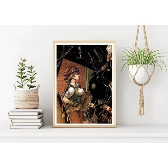 Steam Punk Print Poster Stylish Girl & Robot Steam Punk Wall Art Home Decor Office Wall Art