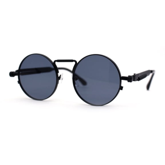 Steam Punk Round Circle Lens Metal Rim Retro Victorian Spring Arm Sunglasses All Black