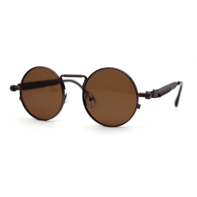 Steam Punk Round Circle Lens Metal Rim Retro Victorian Spring Arm Sunglasses All Brown