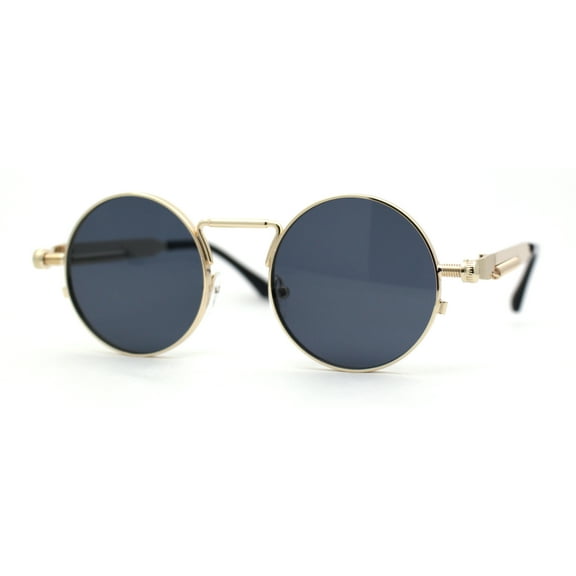 Steam Punk Round Circle Lens Metal Rim Retro Victorian Spring Arm Sunglasses Gold Black