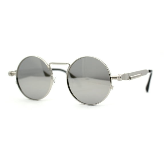 Steam Punk Round Circle Lens Metal Rim Retro Victorian Spring Arm Sunglasses Silver Mirror