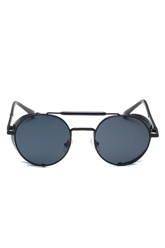 Steam Punk Sunglasses For Men Women Side Shield Round Steampunk Vintage Glasses Shades-Black
