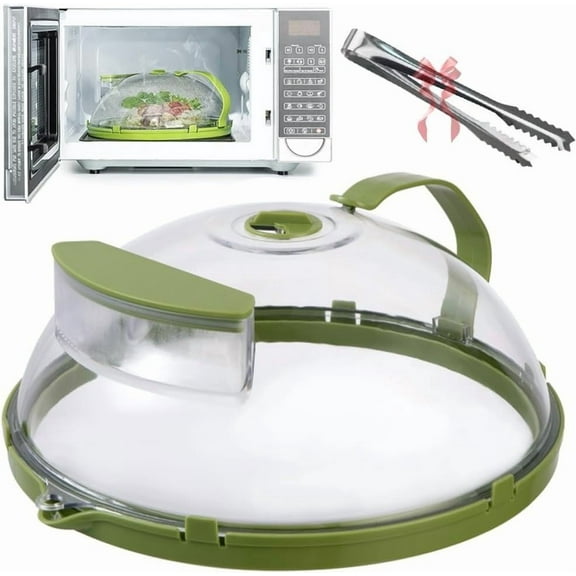 Steam and Reheat Microwave Cover, Microwave Cover for Food, Splatter Covers with Water Steamer, Splatter Guard with Integrated Handle for Cooking (L-Regular style)