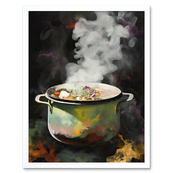 Steam Rising from a Simmering Vegetable Soup Pot Art Print Framed Poster Wall Decor 12x16 inch