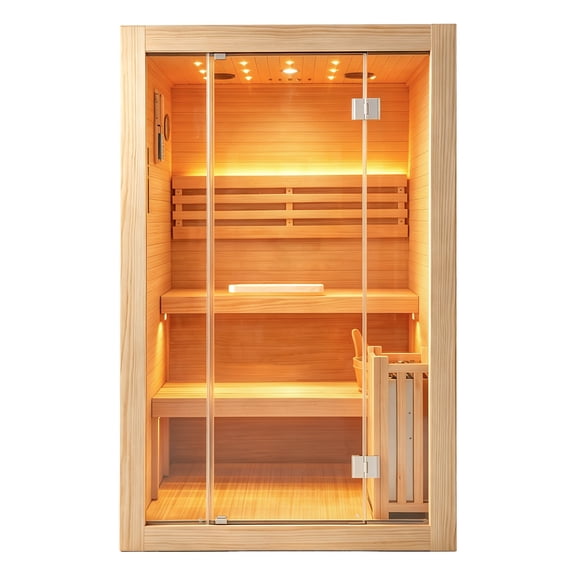 Steam Sauna Room, Flat Frame Home Spa Sauna With LED Lighting, Waterproof Speakers, Adjustable Temperature & Full Sauna Accessories