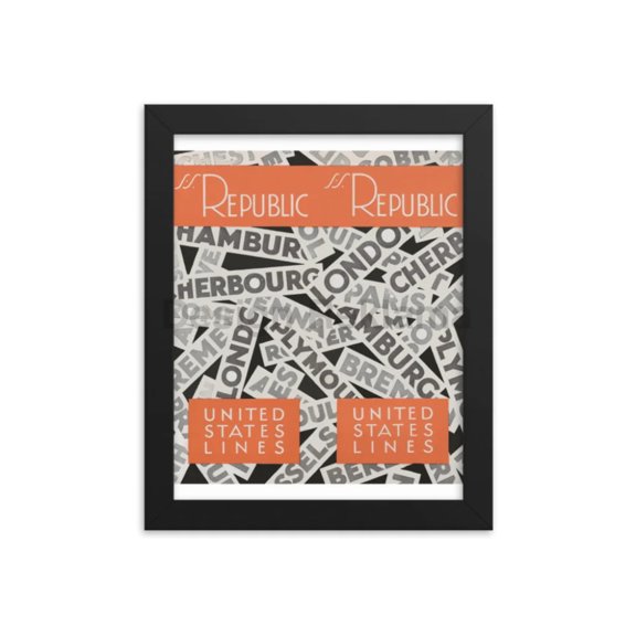 Steam Ship Republic United States Lines, 1931. Framed Vintage Travel Poster