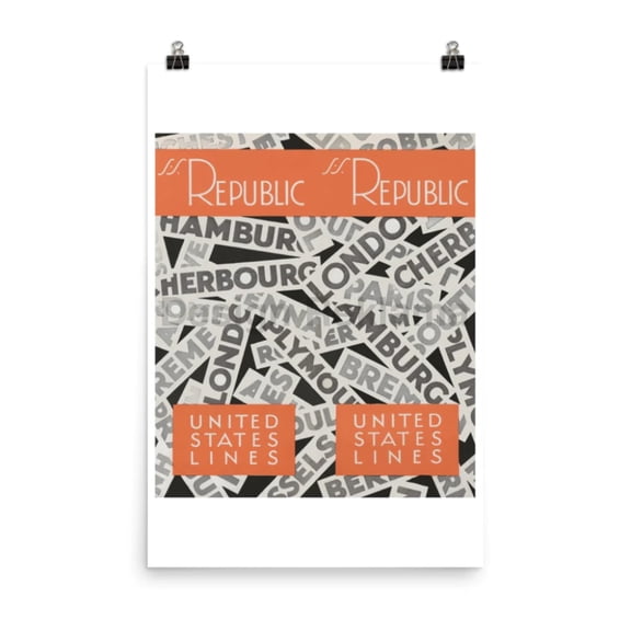 Steam Ship Republic United States Lines, 1931. Unframed Vintage Travel Poster