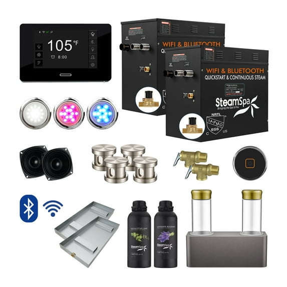 Black Series 21KW Steam Bath Generator with Advanced Control, BLUETOOTH WIFI, and Dual Aroma Pump in Brushed Nickel