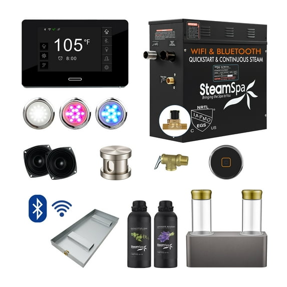 Black Series 4.5KW Steam Bath Generator with Advanced Control, BLUETOOTH WIFI, and Dual Aroma Pump in Brushed Nickel