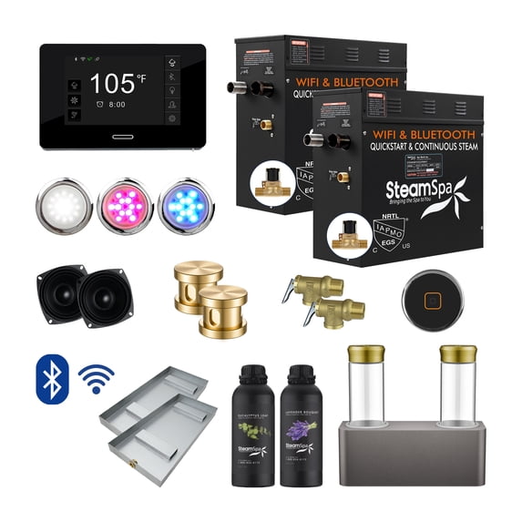 Black Series 18KW Steam Bath Generator with Advanced Control, BLUETOOTH WIFI, and Dual Aroma Pump in Gold