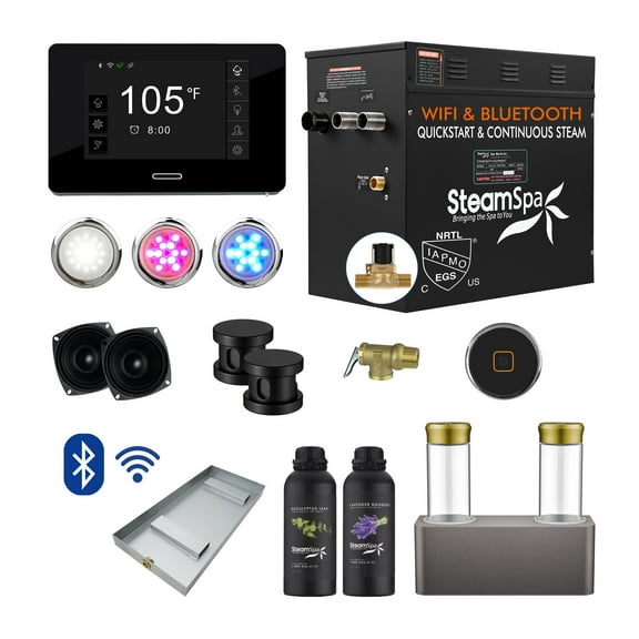 Black Series 12KW Steam Bath Generator with Advanced Control, BLUETOOTH WIFI, and Dual Aroma Pump in Matte Black