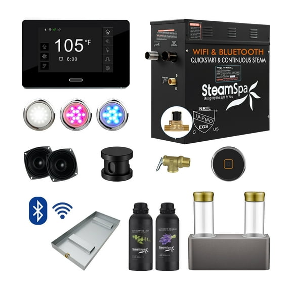 Black Series 9KW Steam Bath Generator with Advanced Control, BLUETOOTH WIFI, and Dual Aroma Pump in Matte Black