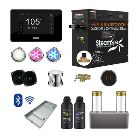 Black Series 7.5KW Steam Bath Generator with Advanced Control, BLUETOOTH WIFI, and Dual Aroma Pump in Polished Chrome
