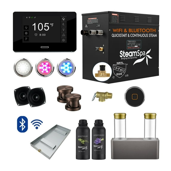 Black Series 12KW Steam Bath Generator with Advanced Control, BLUETOOTH WIFI, and Dual Aroma Pump in Oil Rubbed Bronze