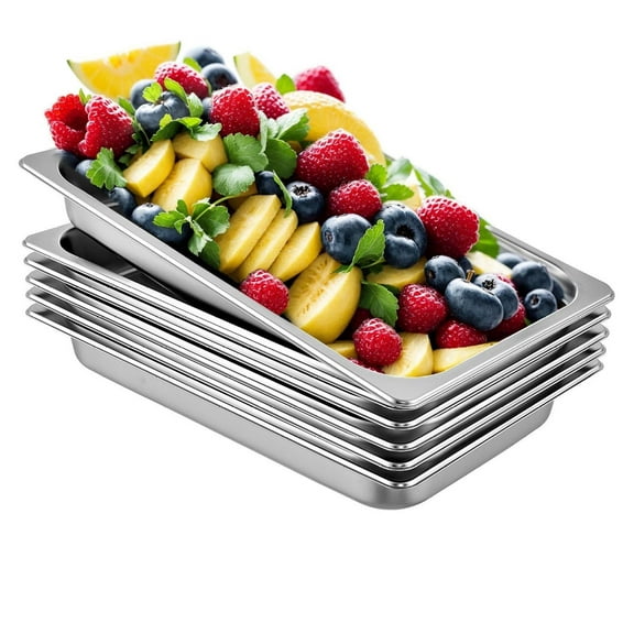 Steam Table Pans 6 Pack, 20.9x12.8x2.6 Inch Full Size 8.5L Deep Hotel Pans, Stainless Steel Food Pans for Buffet, Catering, Oven Use