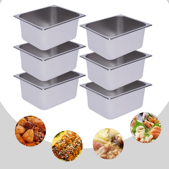 Steam Table Pans 6-Pack 6" Deep 201 Stainless Steel Hotel  Buffet Pan Durable
