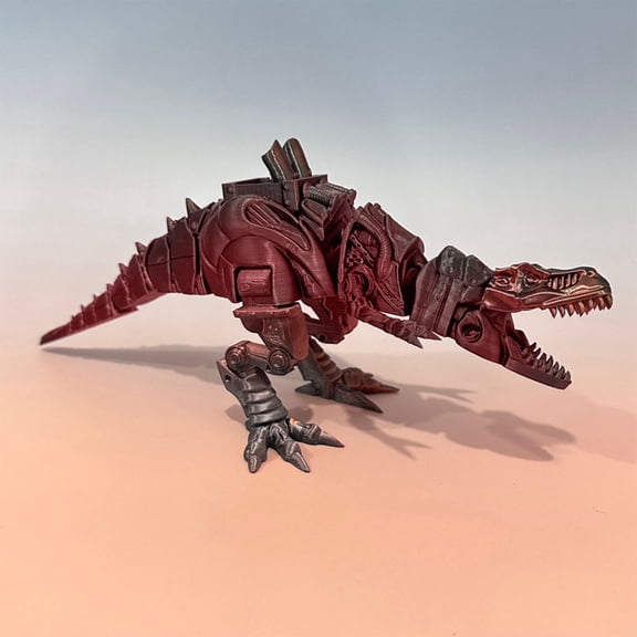 Steam Tech Dinosaur 3D Printed Mechanical T-Rex Figure, 10 Inch Articulated Animal Statue for Home Office Desktop Decor, Black and Red Movable Joint Ornament