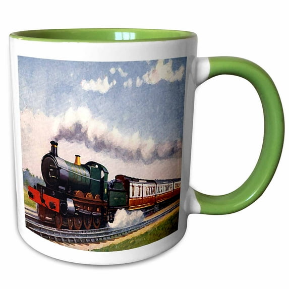 3drose, Steam Train, 11oz Two-tone Green Mug