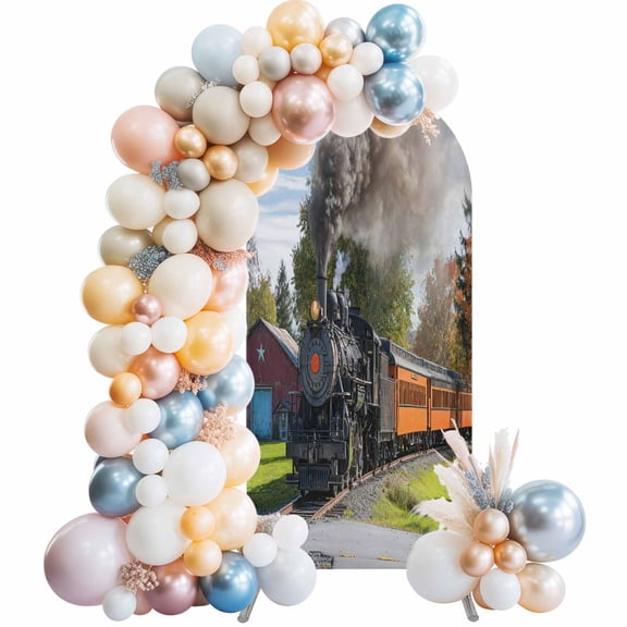 Steam Train Arch Backdrop Cover 4 FT Hose Tree Nature Landscape Countryside Stretchy Elastic Arch Stand Covers Spandex Arched Background Birthday Wedding Party Decoration (No Stand)