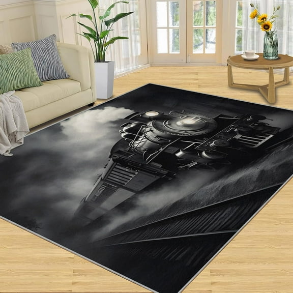 Steam Train Area Rug Retro Train Bedroom Rug Steam Engine Living Room Rug, Indoor Non-Slip Rugs For Front Entrance Floor Decor 1x2ft