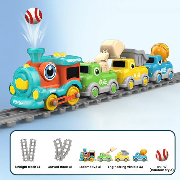 Steam Train Car Track Set for 1 2 3 Years, Electric Train with Musical Magnetic Construction Trucks & Ball for Christmas Birthday Gifts