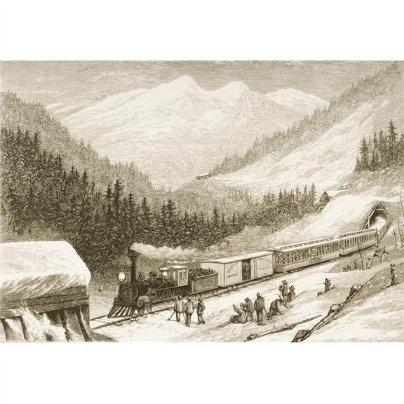 Steam Train Carrying US Mail Across Sierra Nevada In 1870S From American Pictures Drawn with Pen & Pencil by Rev Samuel Poster Print - Large - 36 x 24