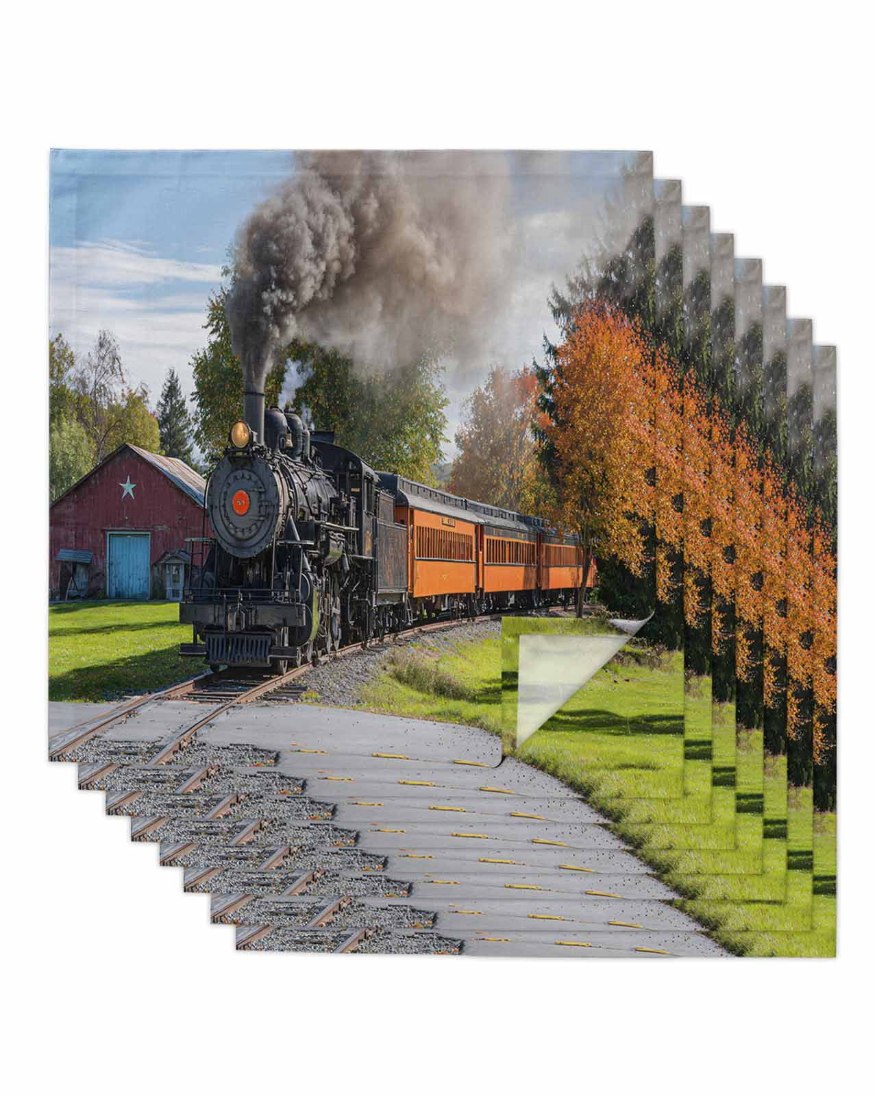 Steam Train Cloth Napkins Set of 8 Reusable Dinner Napkins, Railroad ...