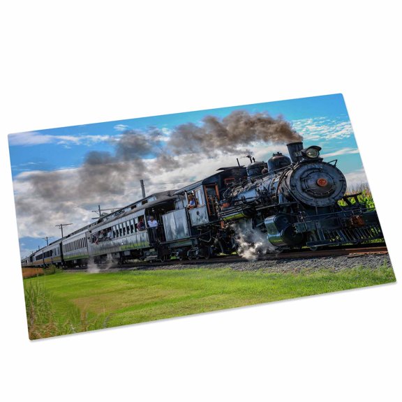Steam Train Door Mat 18x30 Inch Railways Trees Landscape Modern Entryway Rug with Non-Slip Rubber, Front Door Rug Indoor Floor Mats for Living Room Bathroom Bedroom Home Office
