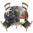 thumbnail image 1 of Steam Train Fitted Tablecloth with Elastic Edged, Round Table Cloth for Dining Table, Railroad Country Barn Rustic Trees Farmhouse Waterproof Oil Proof Table Cover for Indoor Outdoor 36"-44", 1 of 8